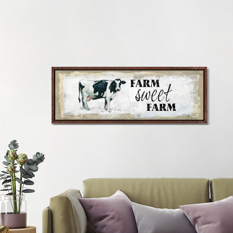 Farm Sweet Farm 1 Piece Panoramic Wall Art on Canvas, 121.92 cm H x 40.64 cm W, Classic Brown Wood Framed