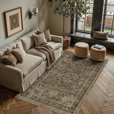 Tapis oriental délavé à la machine avec envers antidérapant Asteria