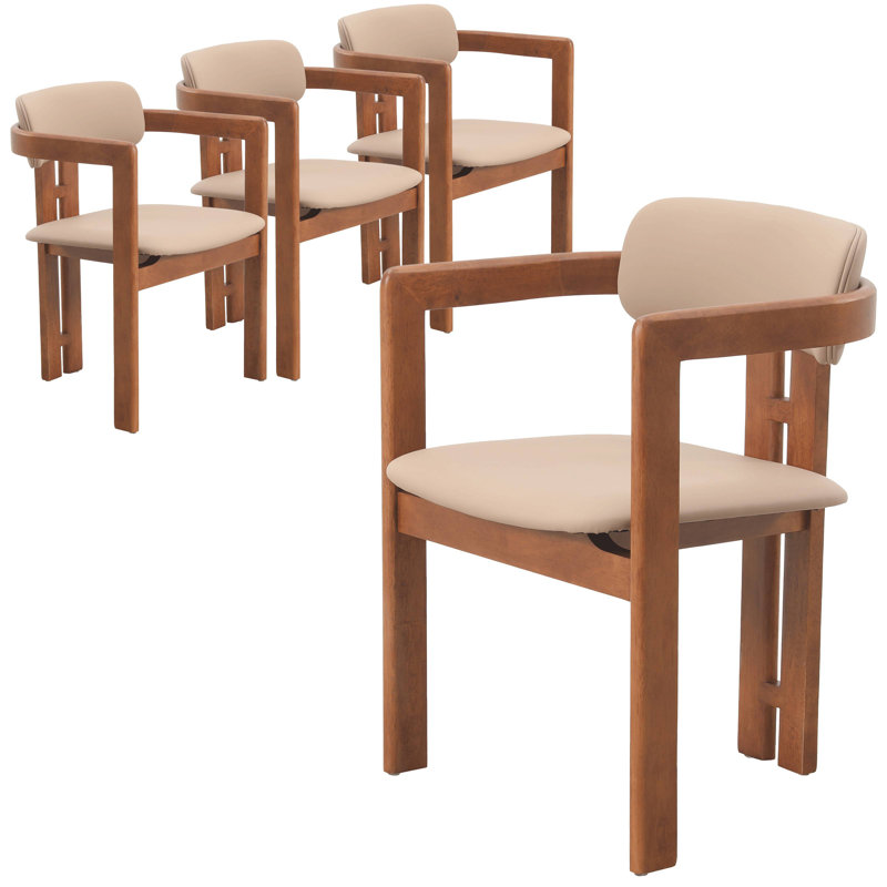 Fauteuil de salle à manger en cuir végétalien Cowles, Ensemble de 4, Naturel foncé