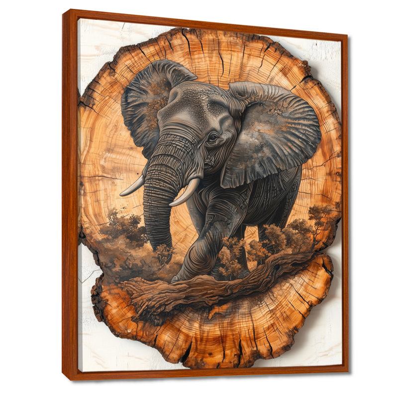 Iseminger Elephant Under The Baobab Tree Slide I - Éléphant, art mural, H 40 po x l 30 po, Brun