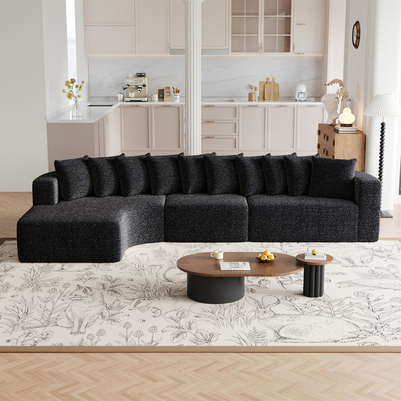 Ensemble de canapé modulaire en chenille de 131,1 pouces, Orienté à gauche (vu de face), Noir