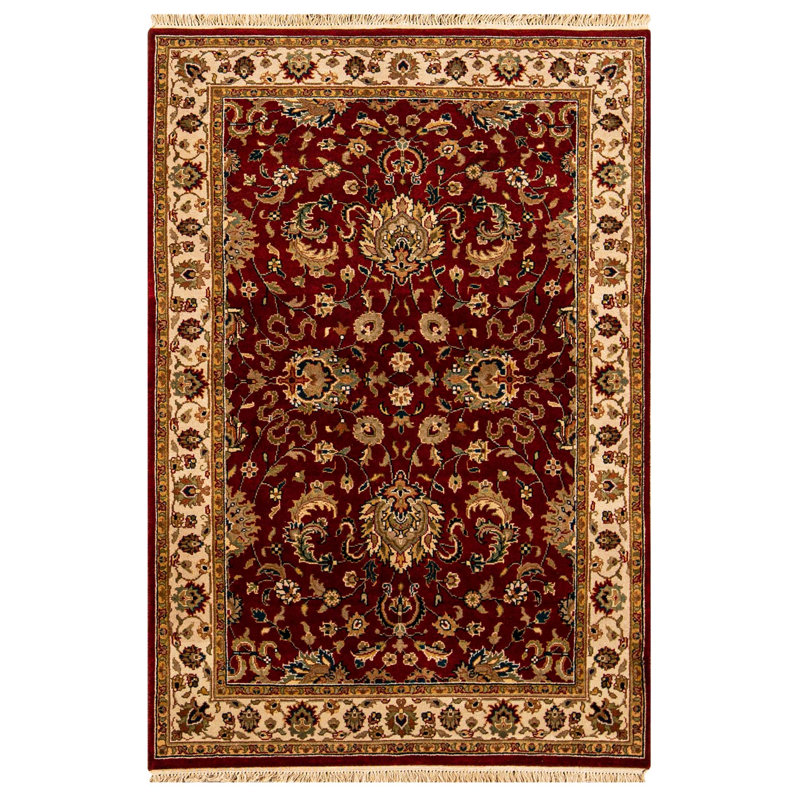 Tapis beige et vin de haute qualité noué à la main