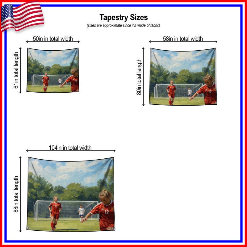 Tapisserie murale jeu de soccer jeunesse - Décoration murale soccer, H 68 po x l 80 po avec 4 œillets