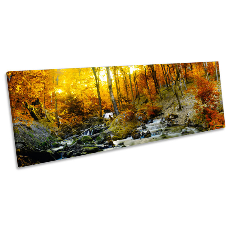 Sunset Autumn Forest Creek River - Wrapped Canvas Panoramic Print, 45.72cm H x 137.16cm W x 2cm D