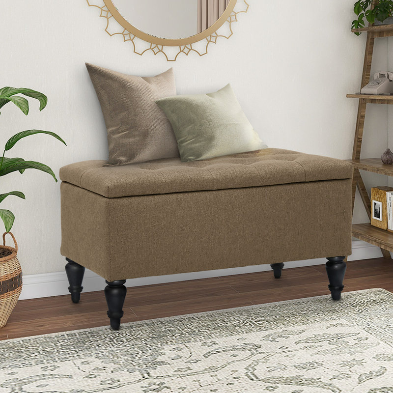 Banc de rangement rembourré avec pieds en bois massif Balcom, gris, H 17 po x l 29 po x P 17 po