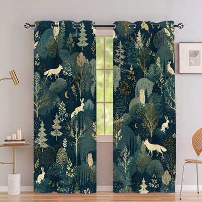 2 PCS rideaux occultant avec œillets, rideaux en polyester à imprimé animal de forêt fantaisiste, isolant thermique, réducteur de bruit, protection de la vie privée, obscurcissant les habillages de fenêtre pour la chambre à coucher