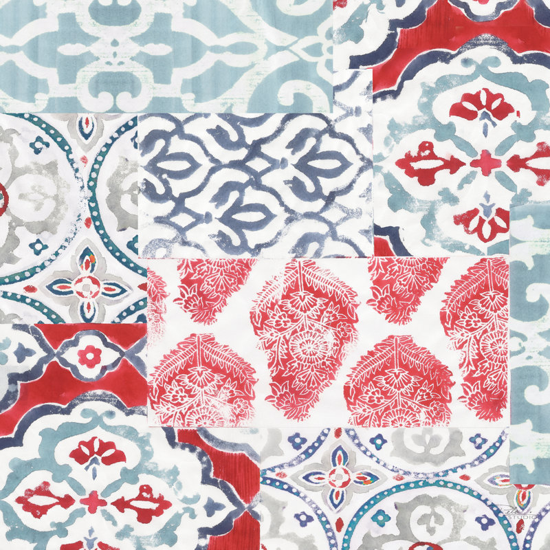 "Bazar Patchwork III" par Pela Studio, impression sur toile tendue, H 36 po x l 36 po, Cadre simple argenté, Non
