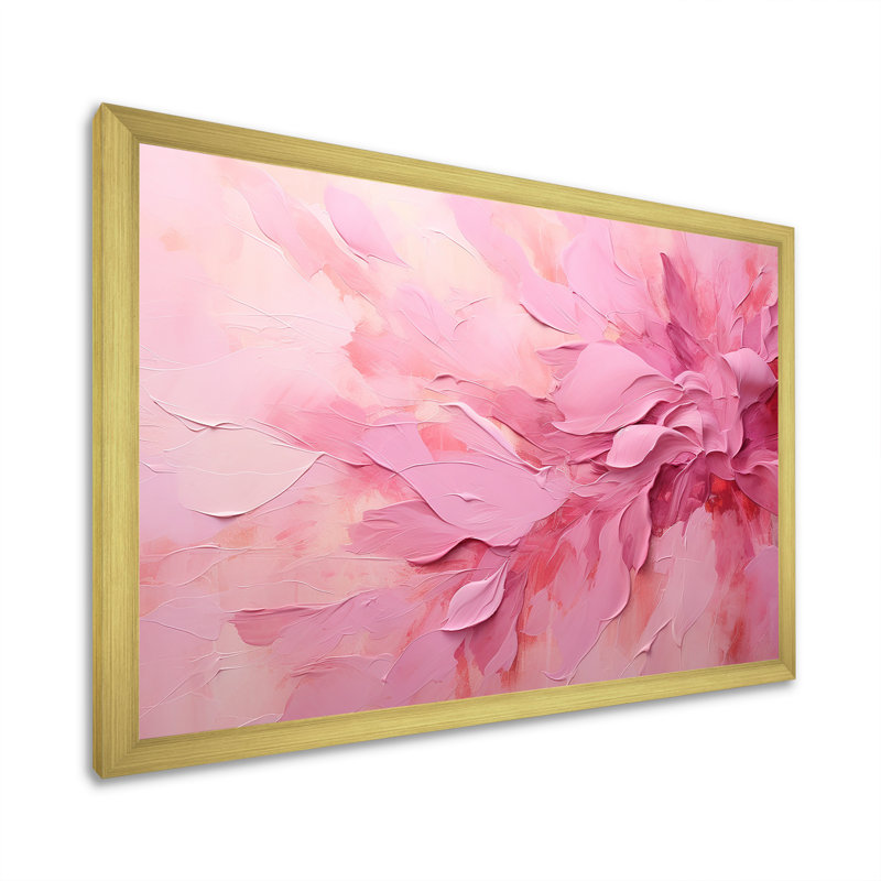 Or et rose, rivière abstraite minimale - art mural Fuschia, Cadre doré simple, H 34 po x l 44 po x P 1,5 po