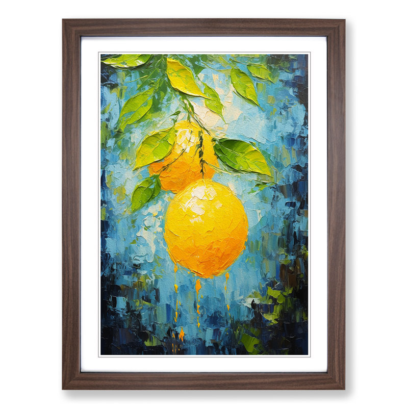 Lemon Fruit Impressionism 1 Piece Single Picture Frame Wall Art, 64cm H x 46cm W x 2cm D, Walnut Framed