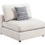 Fauteuil beige sans accoudoirs, style modulaire, pour coin salon principal, coussins amovibles faciles à rafraîchir, dossier garni de plumes et de duvet, coussins moelleux, revêtement en tissu, coussins inclus.