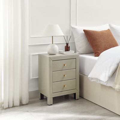 Mackynsie Mirrored Bedside Cabinet With 3 Drawers - Modern Luxury Bedside Table Nightstand