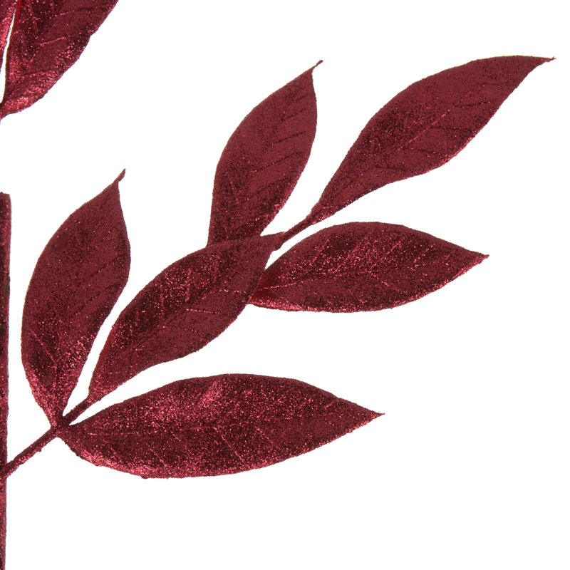 22" Glitter BayLeaf Artificial Christmas Spray, Burgundy, 22" H x 8" W x 0.5" D