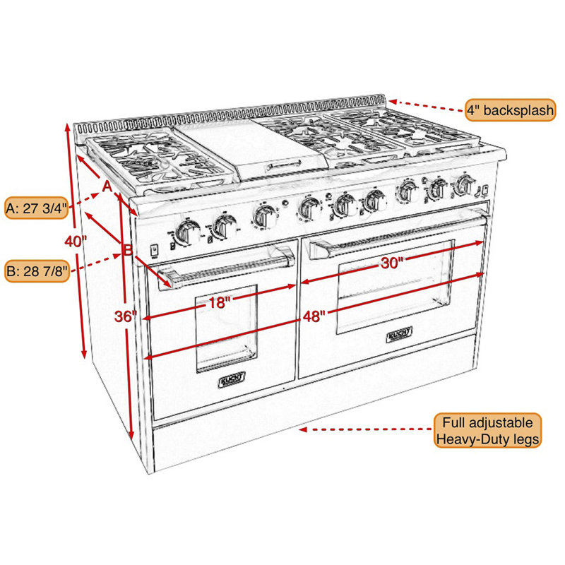 Kucht 48'' W Free Standing Range, Classic Silver, Liquid Propane