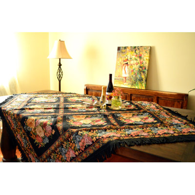 Peqinne Tache Country Rustic Floral Black Midnight Awakening Tablecloth