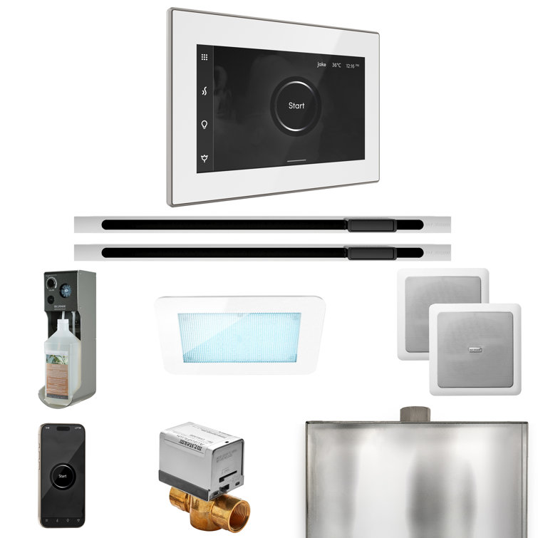 XDream Max Steam Shower Control Package with iSteamX Control and Linear Steamhead in White 