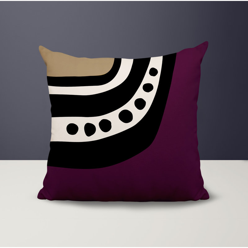 Oreiller carré réversible intérieur / extérieur Tobe Minimalist, H 17 po x l 17 po, Mauve / noir / blanc cassé