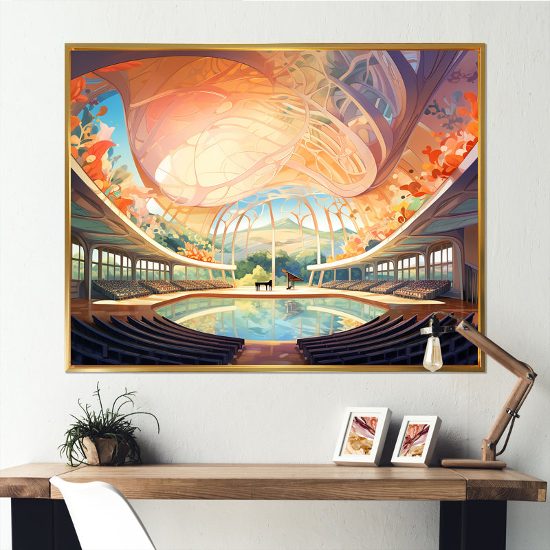 Impression sur toile, "Constructions et paysages urbains", Cadre flottant doré, H 16 po x l 32 po x P 1 po