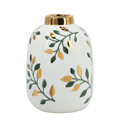 Vase à fleurs - 6,5 po de diamètre x 9 po - vert / or