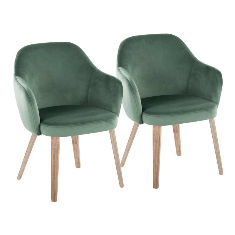 Chaise de salle à manger en bois blanchi et velours bleu clair - ensemble de 2, Vert