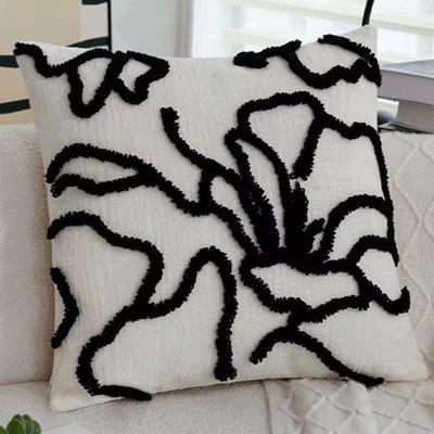 Tufted Flower Pillow Cover- Black