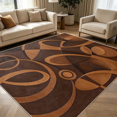Tapis décoratifs géométriques abstraits 1 tons terre-teinte moderne pour le salon, doux et confortable, convenant à toutes les saisons, facile à entretenir, lavable à la machine, tapis de dessous de table convenant au salon, à la chambre à coucher, à la salle à manger,