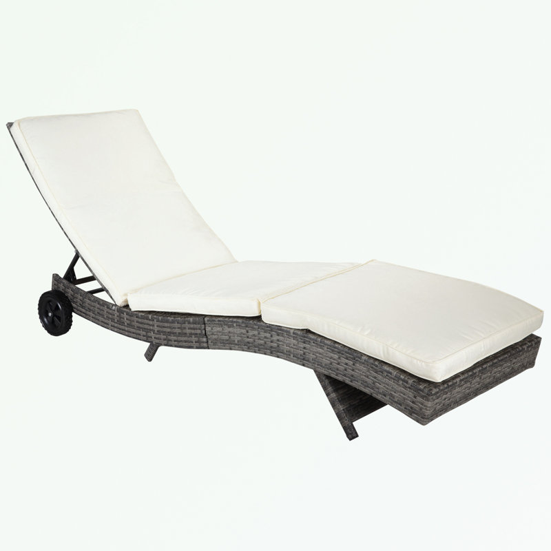 Chaise longue en osier avec dossier réglable à 5 positions et roulettes