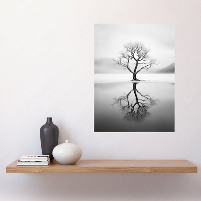 Wall Art Print Lone Tree by Frozen Lake Winter Landscape Photograph Poster