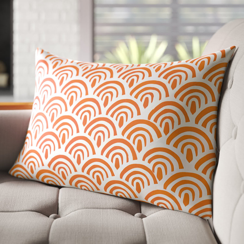 Abstract Outdoor Throw Pillow, Orange/White, Pillow Cover Only - No Insert