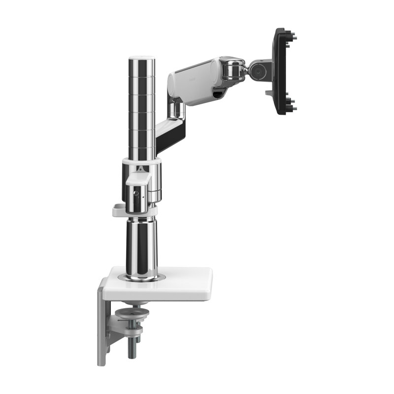 M / Flex pour deux écrans et support à deux bras, Blanc, Aluminium poli, Simple