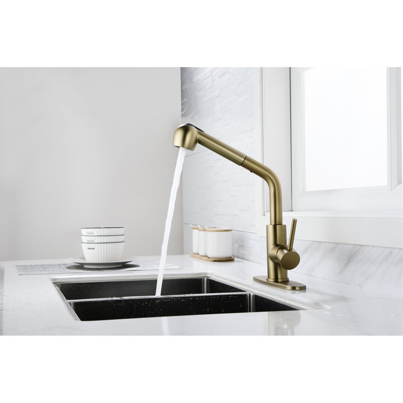 High Arc Pull Down Kitchen Faucet In Gold And Stainless - Smooth Operation For Effortless Use Steel Sink With Dual Spray Function Easy Installation Without Plumber