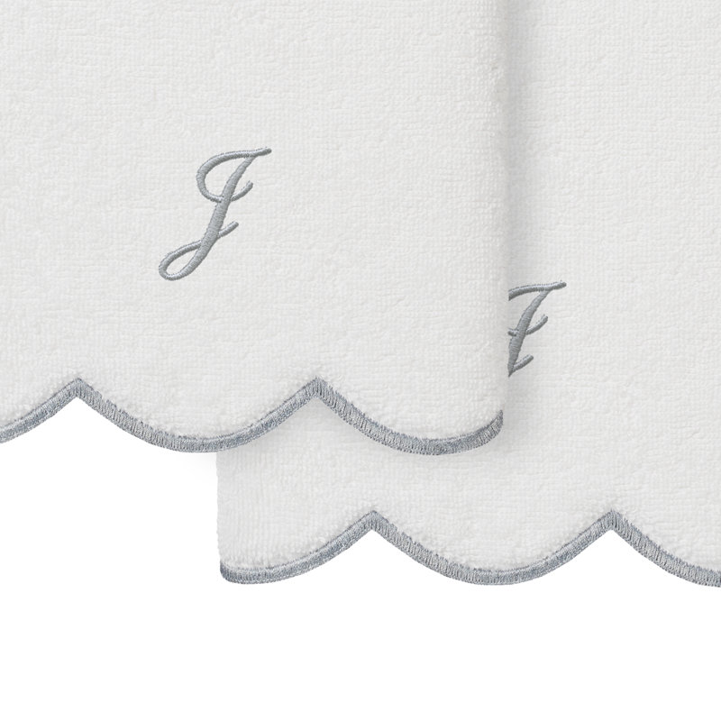  Ensemble de serviettes 100% coton turque ADORNIA, J, Blanc / Gris, Ensemble de 2 essuie-mains