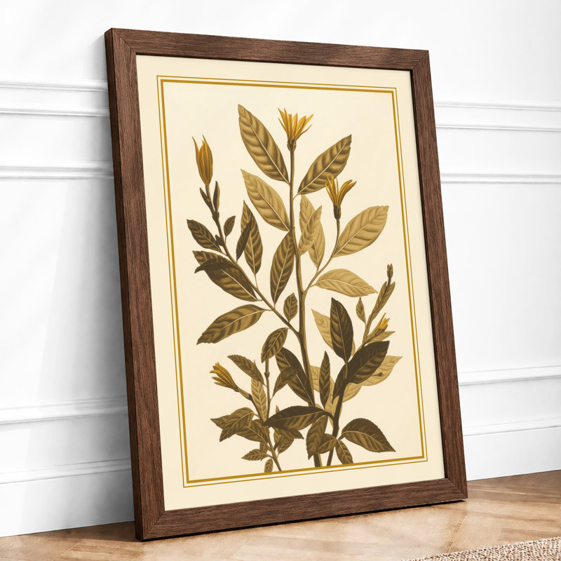 Single Stem Study Botanical - Framed Print, A2 - 59.4 x 42.0 cm, Walnut