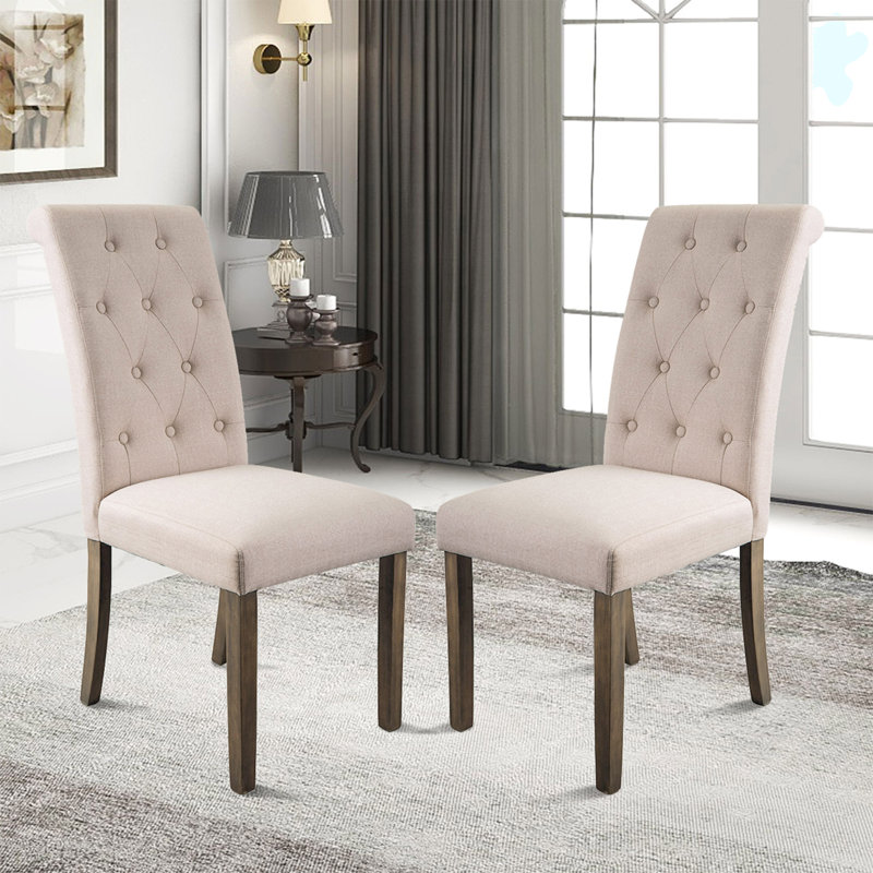 Chaise d'appoint à dossier capitonné en lin Fritzner (ensemble de 2), Beige, Brun