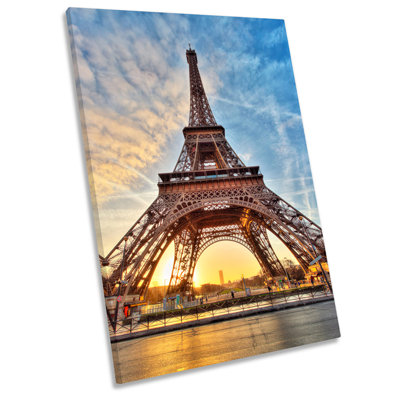 Eiffel Tower Sunset Paris 1 Piece Wrapped Canvas Wall Art
