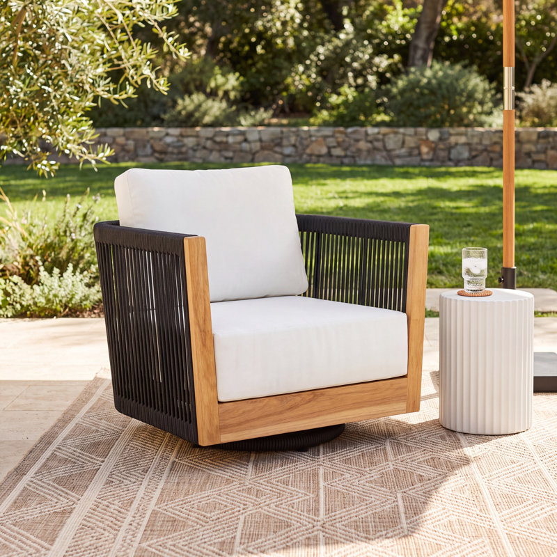 Aniston Teak Swivel Patio Chair with Sunbrella® Cushions, Black