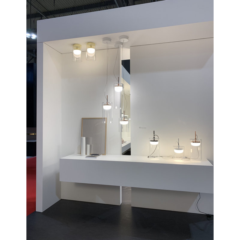 Glass LED Semi Flush Mount, 41cm H x 18cm W x 18cm D, Polished Brass, 2700K