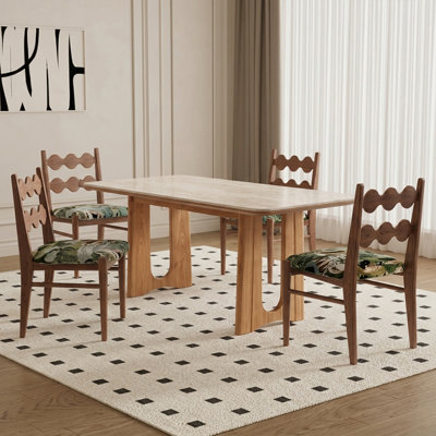 Table de salle à manger moderne en bois massif de 180 cm (70,86 po) avec plateau rectangulaire arrondi, pouvant accueillir de 6 à 8 personnes.