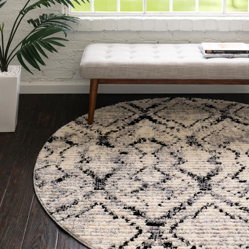 Tapis ivoire à motif géométrique Tucson, Rond 3 pi