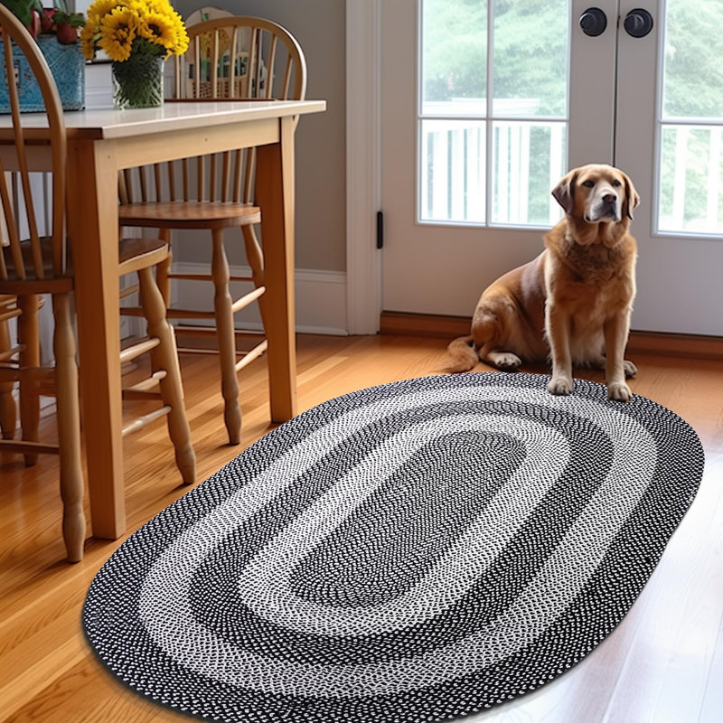 Tapis noir / blanc tressé à la main Enika, Ovale 2 pi x 3 pi