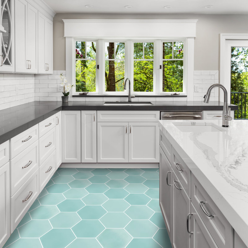 Solid Hex 8" x 9" Cement Wall & Floor Tile, Monte Verde