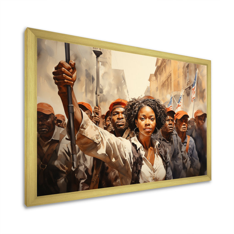 Art afro-américain puissant - Art mural afro-américain, H 16 po x l 32 po x P 1 po, Cadre doré simple
