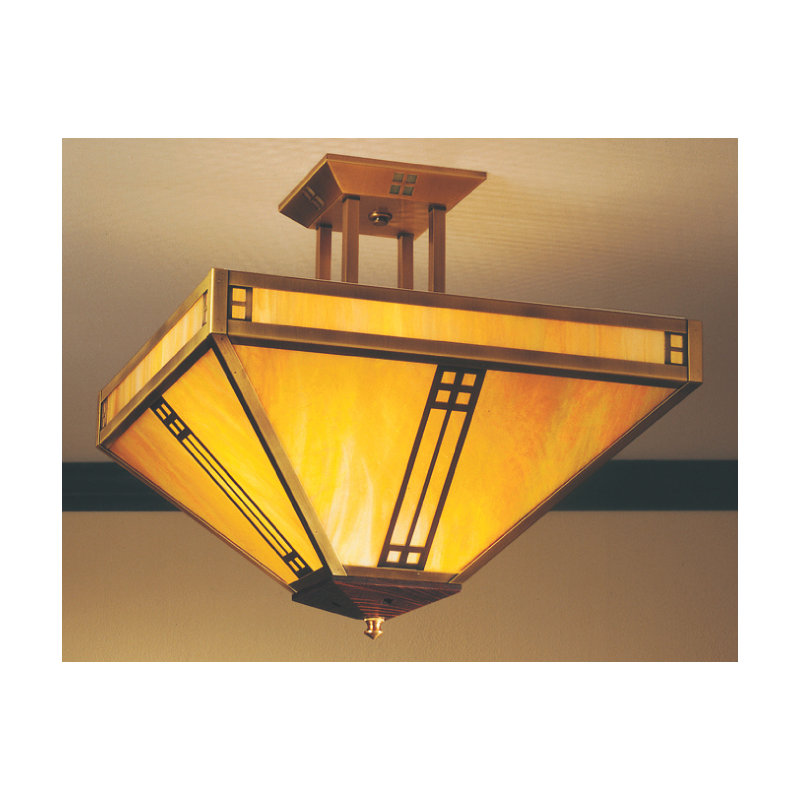 Prairie 4 - Light Semi Flush Mount, Almond Mica, 17.5" H x 18.13" W, Pewter