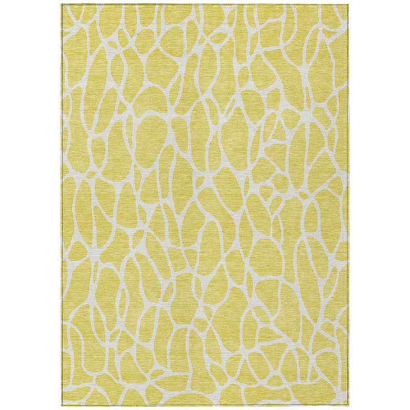3' X 5' Yellow And Ivory Geometric Washable Indoor Outdoor Area Rug