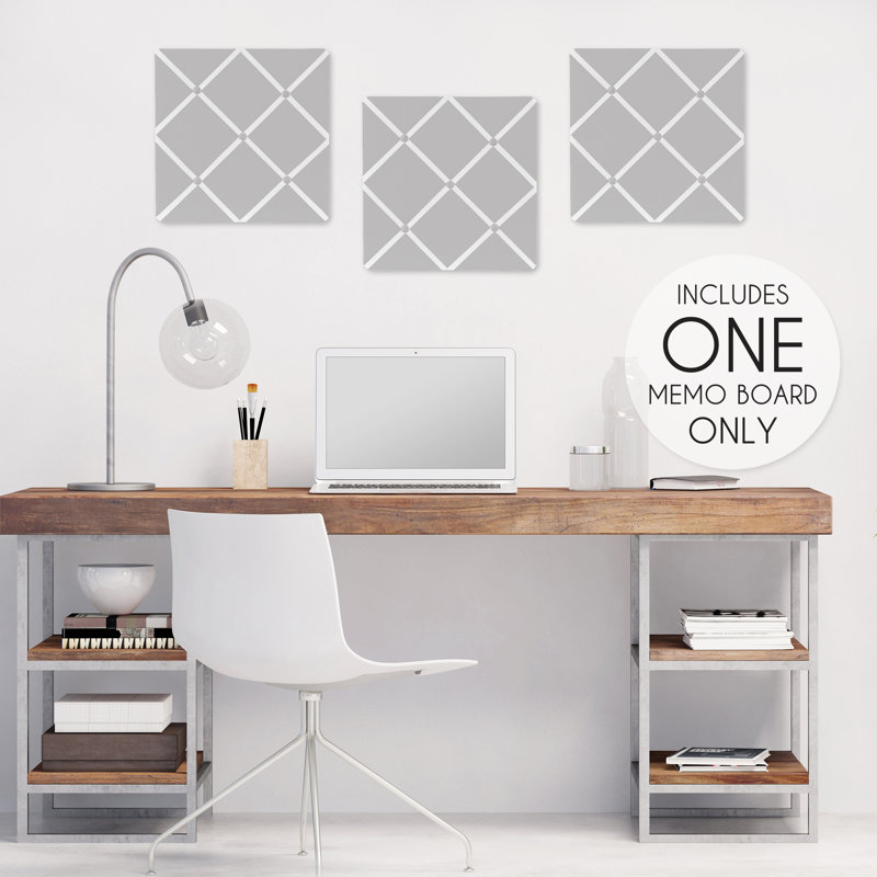 Gray and White Fabric Trellis Memo Board, 13" x 13"