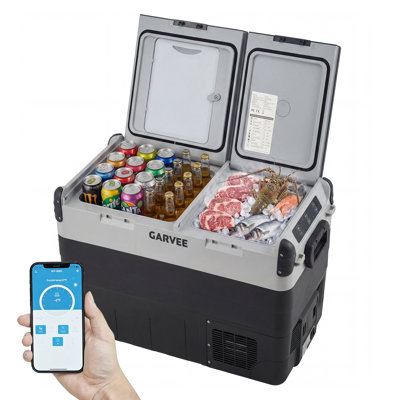 Réfrigérateur de voiture 53QT à deux zones, congélateur portatif 12 V avec contrôle d'application, refroidissement rapide de 4 ° F à 68 ° F pour véhicule récréatif, camping, camion et maison, alimentation électrique à 4 voies