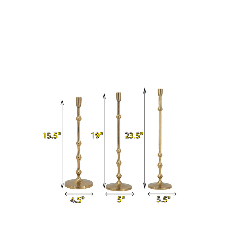 Ensemble de trois chandeliers effilés en aluminium minces avec décorations perlées