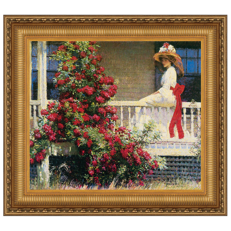 Crimson Rambler Neo-Impressionist Canvas Painting with Gold Frame