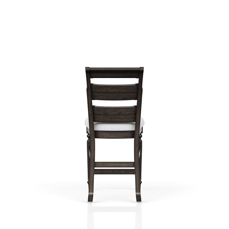 Counter Stool With Dark Chocolate Upholstered Seat And Artistic Ladderback Framework