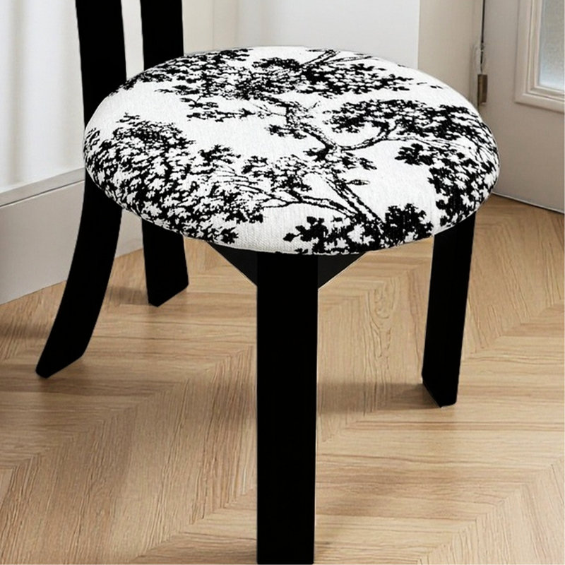 Key - conception de chaises de salle à manger noires de 2 avec revêtement en lin, coussin rond blanc, motif grain de bois, assemblage ergonomique et lisse pour la cuisine de siège rembourrée en velours massif