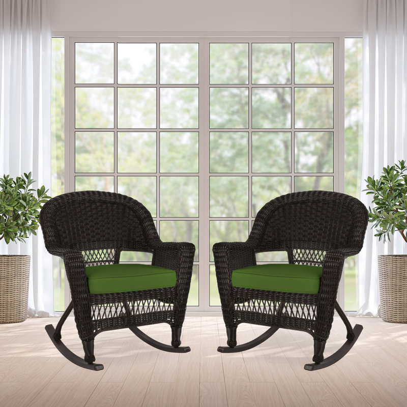 Chaise berçante en osier Raenesha, Espresso, Vert forêt